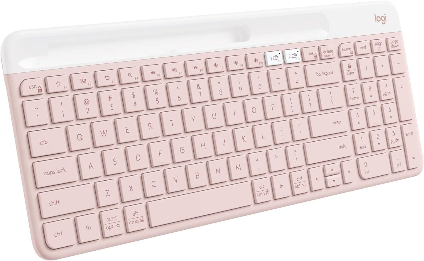 Logitech K585 Multi-Device Slim Wireless Keyboard Built-in Cradle for Device; for Laptop Tablet Desktop Smartphone Win/Mac Bluetooth/Receiver - Rose (Renewed)