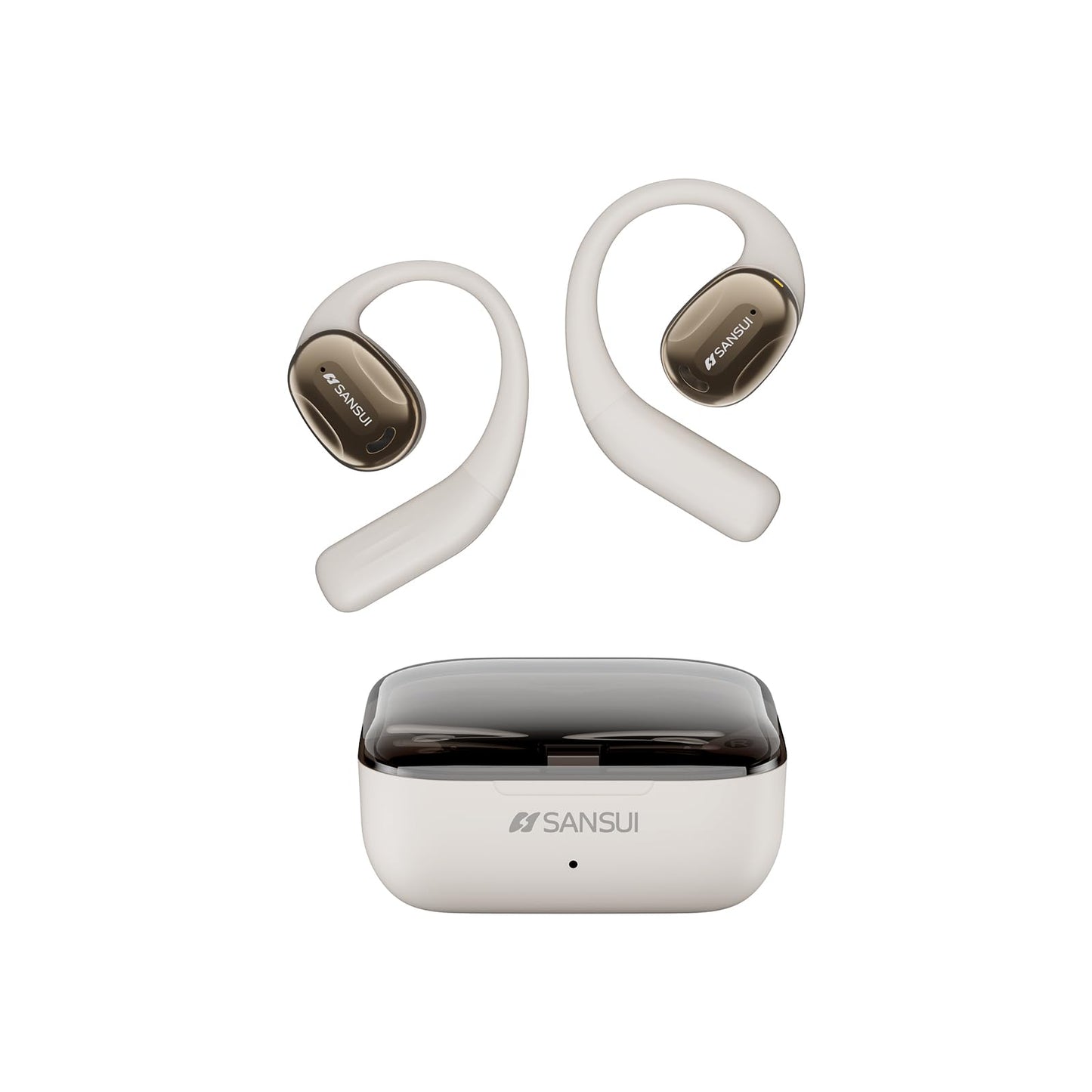 SANSUI Open Ear Earbuds Wireless Bluetooth 5.4 Wireless Bluetooth Headphones with Noise Cancelling Mic Lvory