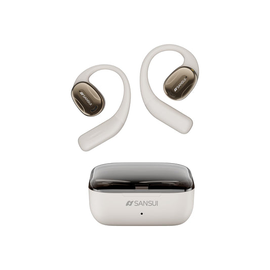 SANSUI Open Ear Earbuds Wireless Bluetooth 5.4 Wireless Bluetooth Headphones with Noise Cancelling Mic Lvory