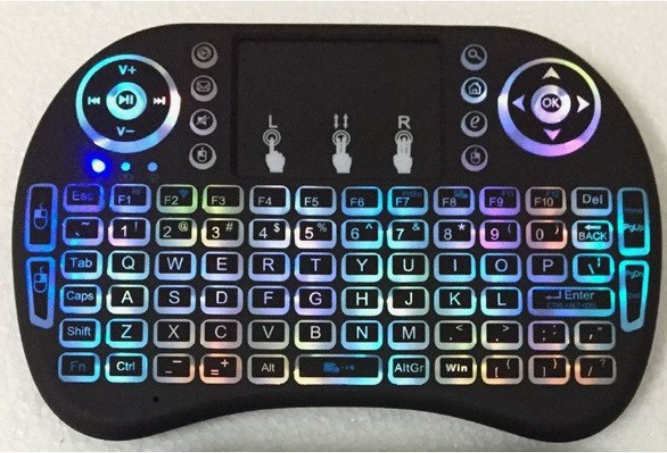 Teclado inalámbrico mini para Smart TV Box iluminado con LED y diseño compacto para navegación fácil.