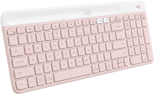 Logitech K585 Multi-Device Slim Wireless Keyboard Built-in Cradle for Device; for Laptop Tablet Desktop Smartphone Win/Mac Bluetooth/Receiver - Rose (Renewed)
